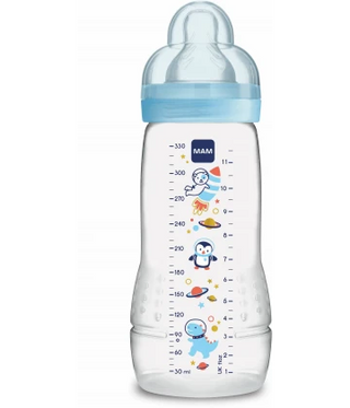 Mam Biberon Easy Active Décoré 330 ml Bleu 2ème âge Tétine débit X