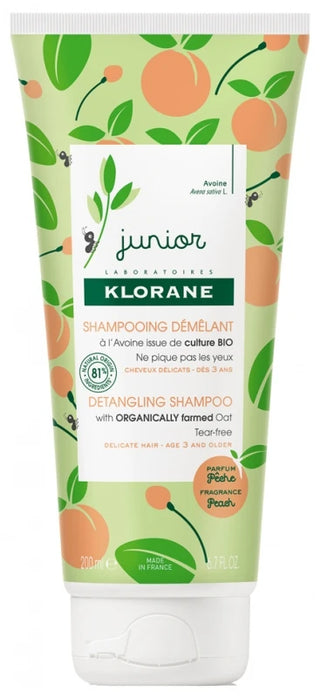 Klorane Avoine Junior - Shampoing Démêlant à l'Bio - Parfum Pêche - Corps et Cheveux - Enfant 200 ml