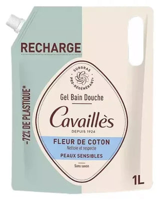 Cavaillès Gel Bain et Douche Fleur de Coton Peaux Sensibles Éco-Recharge 1 L