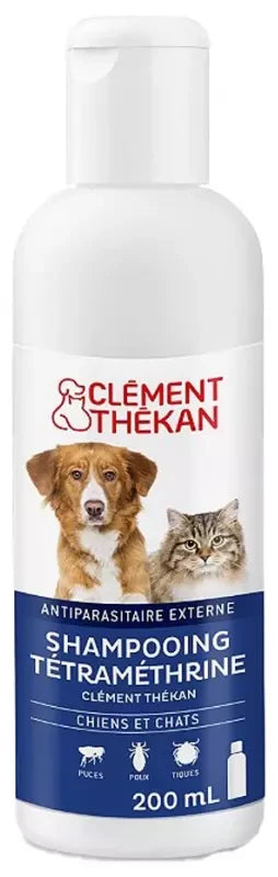 Clément Thékan Shampoing Antiparasitaire Puces Poux et Tiques Chien Chat 200 ml