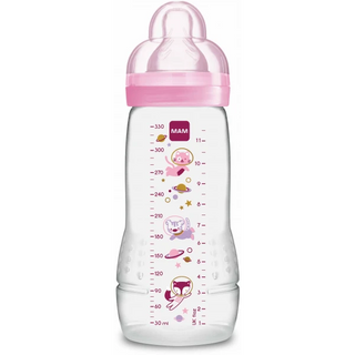 MAM Biberon Easy Active Décoré 330 ml Rose 2ème âge Tétine débit X