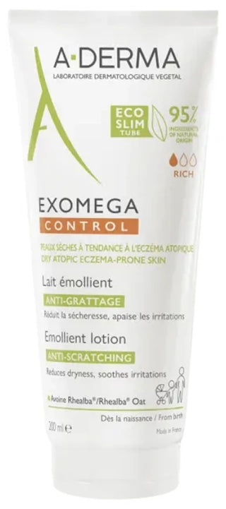 A-Derma Exomega Control - Lait Émollient Anti-Grattage - Peaux Sèches à Tendance à l'Eczéma Atopique 200 ml