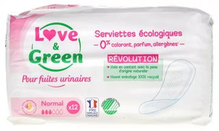 Love & Green Pour Fuites Urinaires Serviettes Hypoallergéniques et Écologiques "normal" X 12