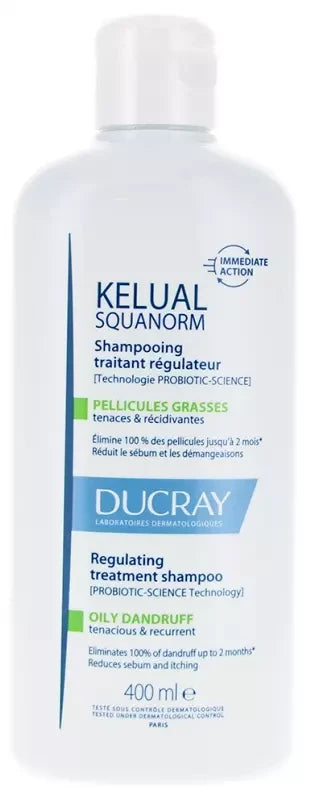 Ducray Kelual Squanorm Shampoing Traitant Régulateur Pellicules Grasses & Récidivantes 400 ml