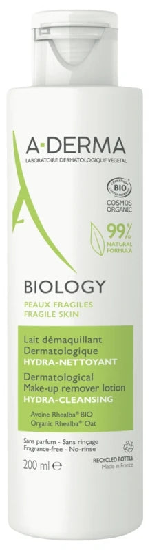 A-Derma Biology Lait Démaquillant Dermatologique Hydra Nettoyant Bio 200 ml