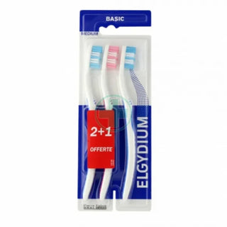 Elgydium Brosse à Dents Basic Médium Lot 2 + 1 Offerte