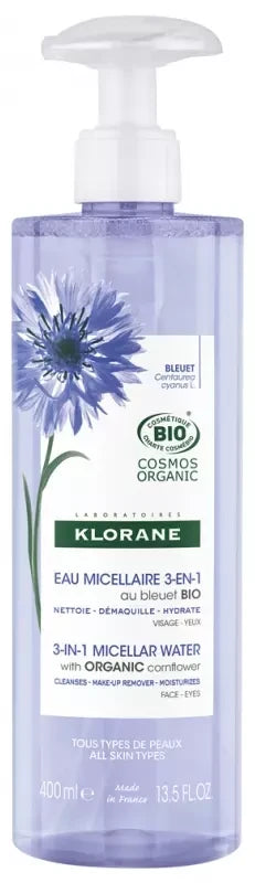 Klorane Bleuet Bio Eau Micellaire Visage Yeux Lèvres 400 ml