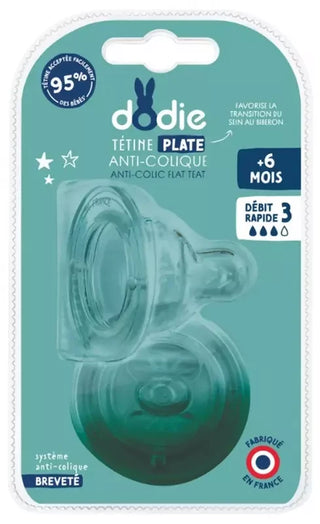 Dodie Tétine Sensation+ Plate - Col Large - +6 Mois - Silicone Débit 3 - Lot de 2