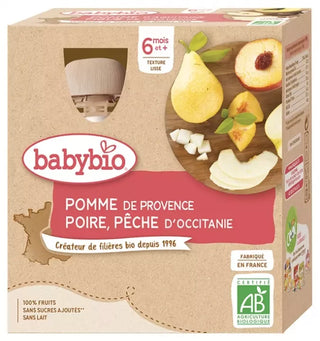 Babybio Pomme de Nouvelle-Aquitaine Poire de Provence Pêche d'Occitanie