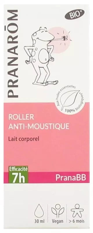 Pranarôm Pranabb Roller Anti-Moustique Bio (Eco) Lait Corporel Aux Huiles Essentielles Biologiques 30 ml