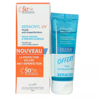 Ducray keracnyl uv spf50 fluide anti imperfections 50ml + gel nettoyant offert