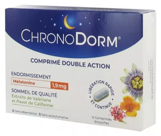 Laboratoires Iprad Chronodorm Double Action Mélatonine 1,9 mg Valériane 15 Comprimés Mélatonine 1,9 mg Double Action 15 Comprimés