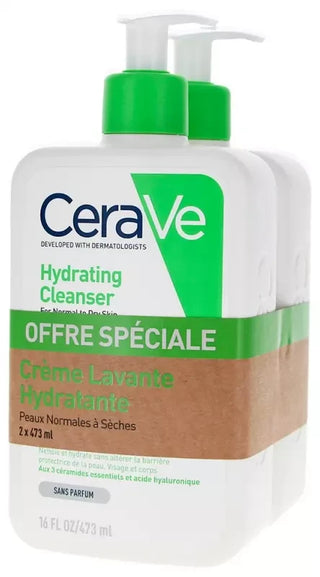 CeraVe Crème Lavante Hydratante Peaux Sèches à Très Sèches Lot de 2 x 473 ml