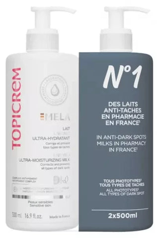 Topicrem MELA - Taches pigmentaires Lait Unifiant Ultra-Hydratant Lot de 2 x 500 ml
