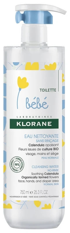 Klorane Calendula Bébé - Eau Nettoyante au Apaisant - Peau Normale 750 ml