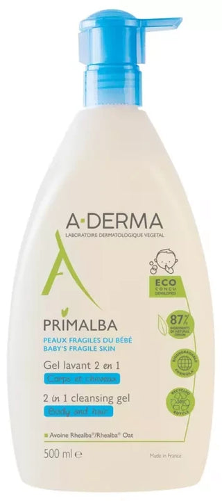 A-Derma Primalba Gel Lavant Douceur Bébé 2 En1 Corps et Cheveux 500 ml