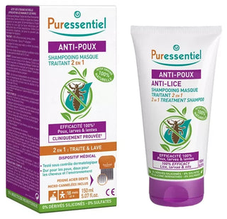 Puressentiel Shampooing Masque Traitant 2 en 1 Anti-Poux Avec Peigne - 150 ml