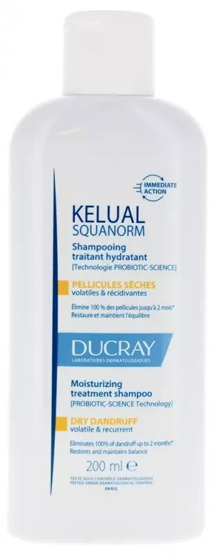 Ducray Kelual Squanorm Shampoing Traitant Hydratant Pellicules Sèches Volatiles & Récidivantes 200 ml