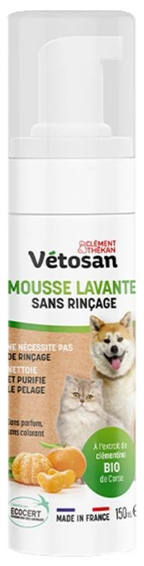 Clément Thékan Vétosan Mousse Lavante Sans Rinçage Chats et Chienss 150 ml