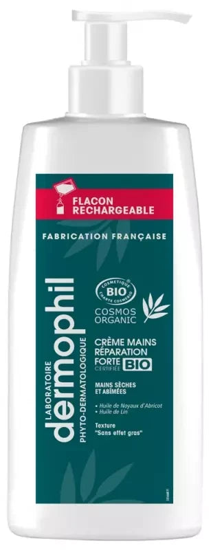 Dermophil Certifié Bio Crème Mains Réparation Forte Flacon Pompe 200 ml