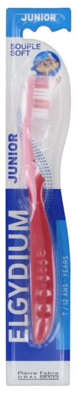 Elgydium Junior - Brosse à Dents Racoon 7/12 Ans - Couleur : Rouge