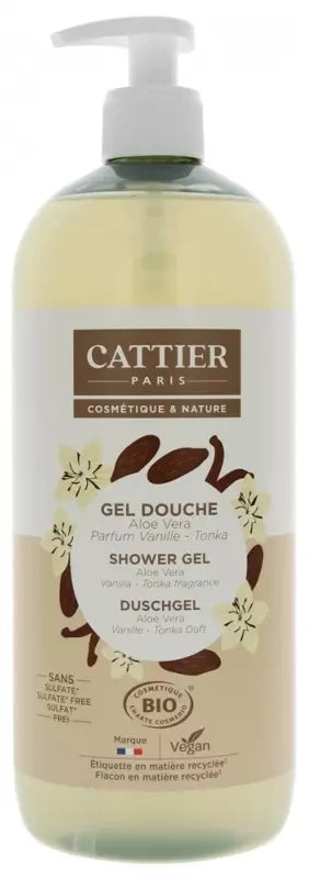 Cattier Gel Douche Sans Sulfate Aloe Vera Parfum Vanille Tonka Bio 1 L