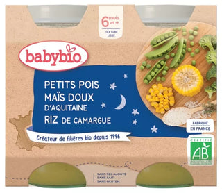 Babybio Bonne Nuit Petits Pois Maïs Doux d'Aquitaine Riz de Camargue