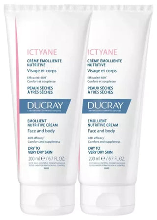 Ducray Ictyane Crème Émolliente Nutritive Peaux Séches et Trèsèches Visage et Corps Offre Spéciale Duo 2 x 200 ml