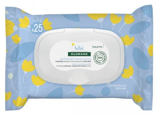 Klorane Calendula Bébé - Lingettes Nettoyantes Épaisses au Apaisant - Peau Normale à Sèche - 25 Unités