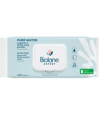 Biolane Expert Lingettes Pure Water Lot de 3 x 60 Lingettes