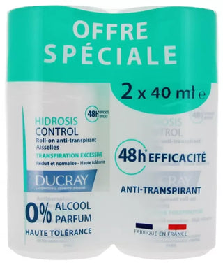 Ducray Hidrosis Control Roll-On Anti-Transpirant Aisselles Transpiration Excessive Lot 2 x 40 ml