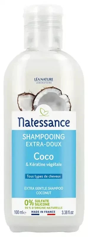 Natessance Shampoing Extra-Doux Coco & Kératine Végétale Tous Types de Cheveux 100 m