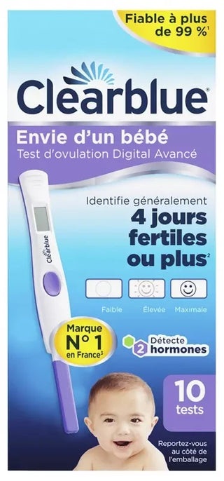 Clearblue Test d'Ovulation Digital Avancé 2 Hormones (4 Jours de Fertilité) X10