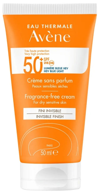 Avène Eau Thermale - Solaire - Crème 50+ Uvb Uva Lumière Bleue Hev Peaux Sensibles Sèches Sans Parfum 50 ml