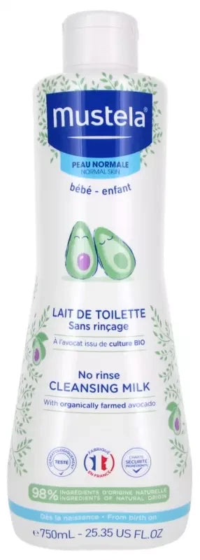 Mustela Lait de Toilette Sans Rinçage à l'Avocat Bio 750 ml