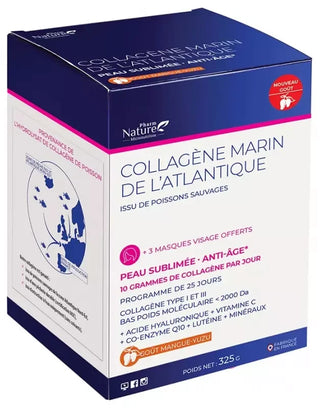 Pharm Nature Collagène Marin de L'Atlantique Peau Sublimée Anti-Âge Goût mangue yuzu 325 g