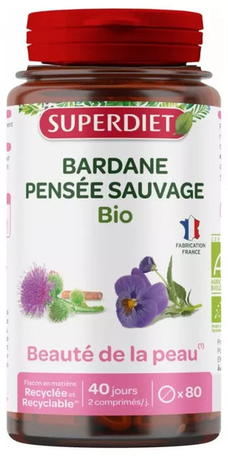 Superdiet Bardane Pensée Sauvage Bio - Beauté de la Peau - 80 Comprimés
