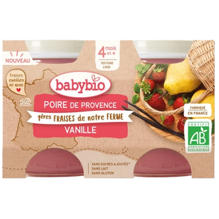 BABYBIO PETITS POTS FRUITS + 4 Mois Poire Fraise Vanille - 2x130g