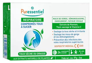 Puressentiel Respiratoire Toux Sèche ou Grasse 24 Unités à Sucer