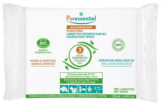 Puressentiel Lingettes Désinfectantes Mains & Surfaces Aux 3 HE - 32 Lingettes