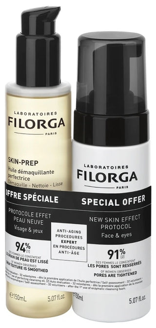 Filorga SKIN-PREP Duo Huile Démaquillante Perfectrice 150 ml + Mousse Nettoyante Enzymatique Visage & Yeux 150 ml Offre Spéciale