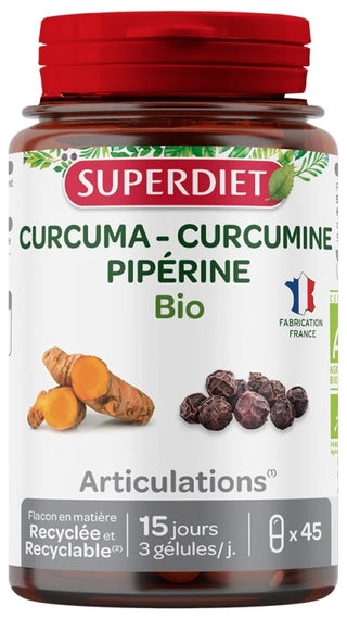 Superdiet Curcuma Curcumine Pipérine Bio 45 Unités