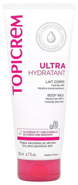 Topicrem Lait Corps Ultra Hydratant 200 ml Peaux Sèches et Sensibles