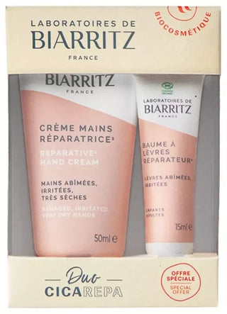 Laboratoires de Biarritz Crème Mains Réparatrice Mains Abîmées Irritées Très Sèches 50 ml + Laboratoires de Biarritz Baume à Lèvres Réparateur Lèvres Abîmées Irritées Bio 15 ml