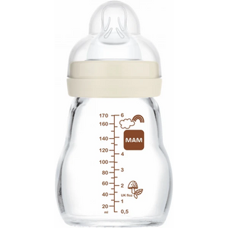 MAM Biberon Verre 170 ml Blanc 1er âge Tétine débit 1