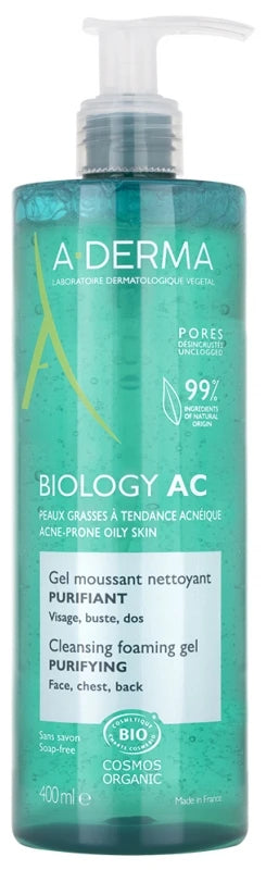 A-Derma Gel Moussant Nettoyant Purifiant Biology Ac 400 ml