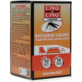 CINQ SUR CINQ Recharge Liquide Diffuseur Electrique Anti-Moustiques : 50 nuits de 8h ou 20 jours pour 30 m3