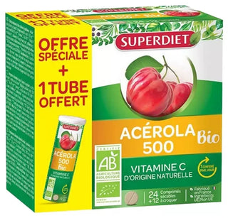Super Diet Super Diet Superdiet Acérola 500 Bio 24 Comprimés +1 Tube Offert