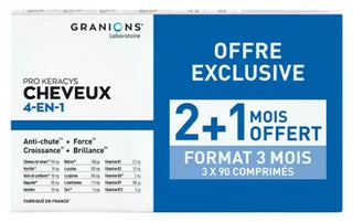 Granions Pro Keracys Cheveux 4En1 - 3 Mois Dont 1 Offert Anti-Chute + Force + Croissance + Brillance 3 X 90 Comprimés