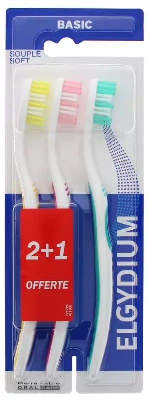 Elgydium Pierre Fabre Oral Care - Brosse à Dent Basic Souple - Offre Spéciale Trio